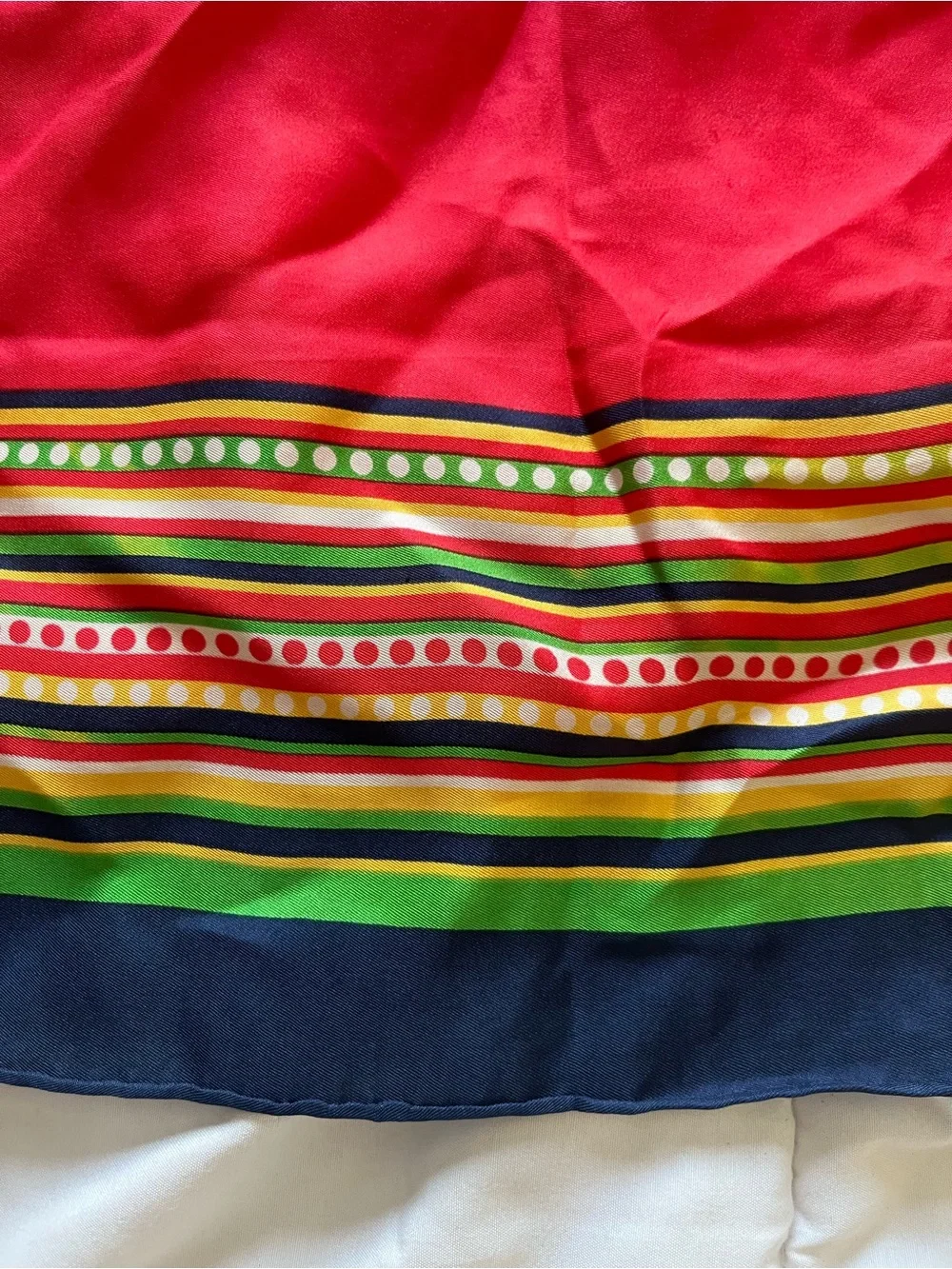 Yves Saint Laurent Red, Navy & Green Silk Square Scarf